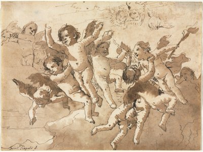 Görevlisi Cherubs ile Bulutlarda Aşk Tanrısı, 1757 veya sonrası. by Giovanni Domenico Tiepolo