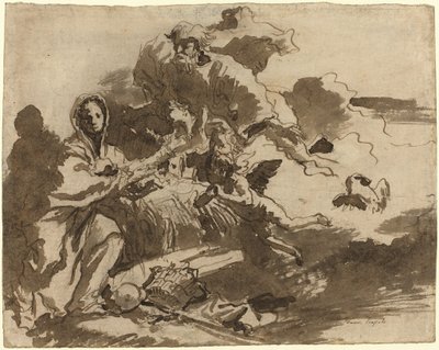 Tanrı Baba ve Madonna ve Çocuğa Tapan Melekler [rekto] by Giovanni Domenico Tiepolo