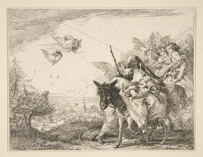 Joseph, Mısır'a Uçuş Üzerine Pitoresk Fikirler dizisinden Bebek İsa'yı Düşünüyor (Mısır'a Uçuş) by Giovanni Domenico Tiepolo