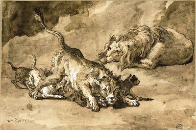 Aslan, Dişi Aslan ve Yavruları by Giovanni Domenico Tiepolo