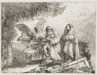Çocuğu Tutarak Mary ve Joseph, bir Melek Tarafından Eskort ediliyor, Mısır