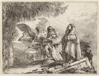 Uçuş, Melekle Yürüyen Kutsal Aile by Giovanni Domenico Tiepolo