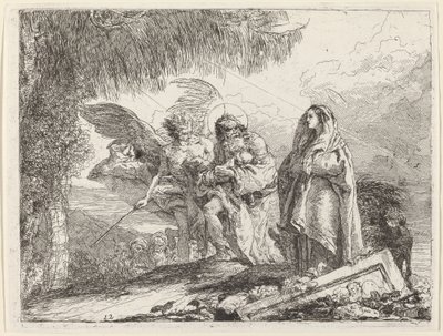 Uçuş, Melekle Yürüyen Kutsal Aile by Giovanni Domenico Tiepolo