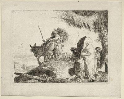 Mısır'a Uçuş: Melekler Tarafından Desteklenen Sağda Madonna ile Uçuş by Giovanni Domenico Tiepolo