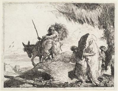 Melekler Tarafından Desteklenen Sağda Madonna ile Uçuş by Giovanni Domenico Tiepolo
