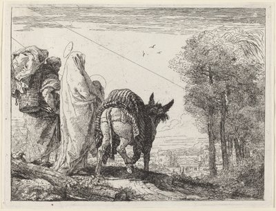 Soldaki Kutsal Aile ile Uçuş by Giovanni Domenico Tiepolo