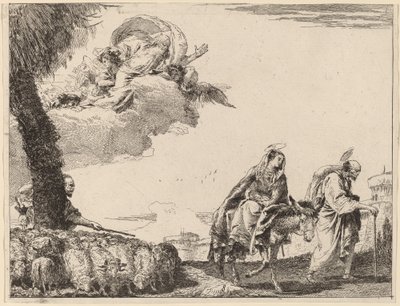 Sağdaki Kutsal Aile ile Uçuş by Giovanni Domenico Tiepolo