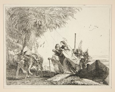 Mısır'a Uçuş Üzerine Pitoresk Fikirler dizisinden Kutsal Aile İniş (Mısır'a Uçuş) by Giovanni Domenico Tiepolo