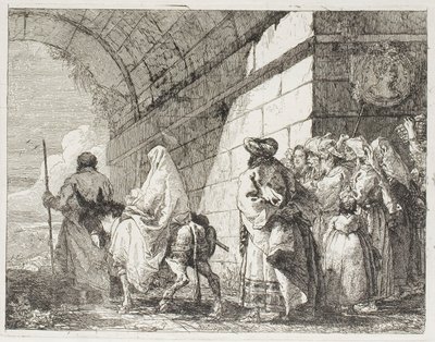 Kutsal Aile Şehir Kapısından Ayrılırken, Mısır'a Uçuş'tan yedinci plaka by Giovanni Domenico Tiepolo