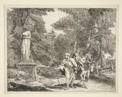 Bir Heykelin Yanından Geçen Kutsal Aile, Egitto'daki Idee pittoresche sopra la fuga dizisinden (Mısır'a Uçuş) by Giovanni Domenico Tiepolo
