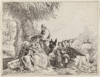 Sevgi dolu Meleklerle Uçuşta Kalanlar by Giovanni Domenico Tiepolo