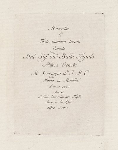 Başlık Sayfası, Raccolta di Teste'den (Kafalar Koleksiyonu) by Giovanni Domenico Tiepolo