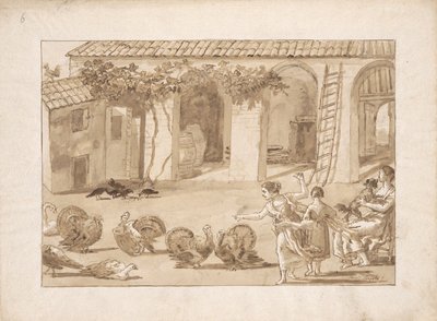 Venedik Çiftliğindeki Hindiler, Tiepolo'daki üçüncü çizim by Giovanni Domenico Tiepolo