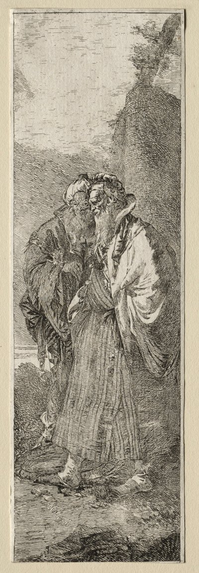 Bir Manzarada İki Yaşlı Adam. by Giovanni Domenico Tiepolo