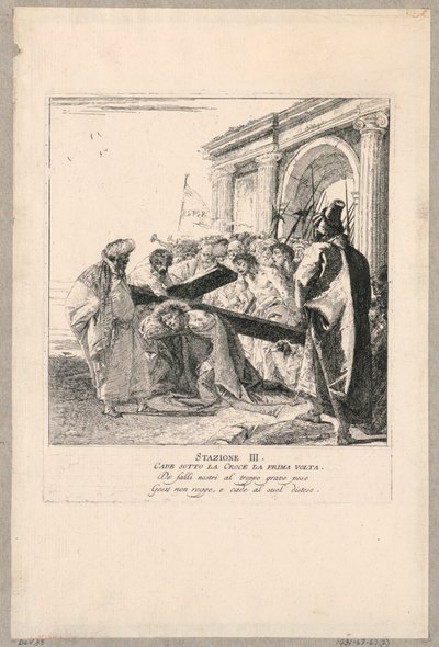 Via crucis - İstasyon III, İlk Kez Haçın Altına Düşüyor by Giovanni Domenico Tiepolo