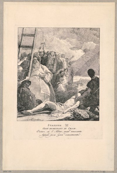 Via crucis - İstasyon XI, Çarmıha Çivilenmiş İsa by Giovanni Domenico Tiepolo