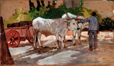 Boğa ve köylü arabası - Boyama by Giovanni Fattori