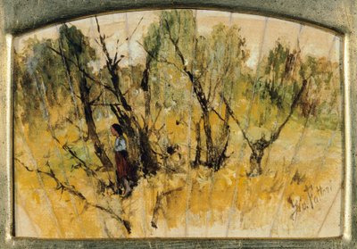 Figürlü Orman, Yelpazenin Çalışması, Giovanni Fattori, tuval üzerine kağıt üzerine yağlı boya by Giovanni Fattori