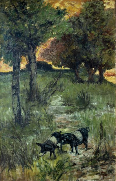 İtalya, Floransa, Otlakta Domuzlar by Giovanni Fattori