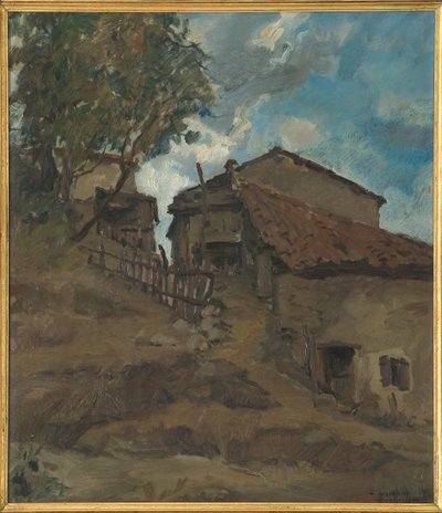 Dağ Geleneksel Çiftliği (kontrplak üzerine yağ) by Giovanni Forghieri