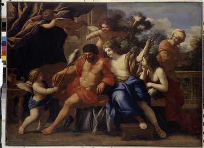 Herkül ve Omphale (Herkül ve Omphale). Giovanni Francesco Romanelli (1610-1662), tuval üzerine yağlı boya, yaklaşık 1650. İtalyan sanatı by Giovanni Francesco Romanelli