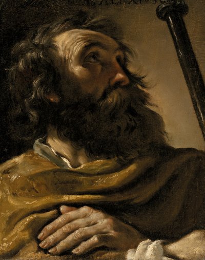 Aziz Alexius kahverengi bir şal giymiş, elinde bir asa tutuyor by Giovanni Francesco Barbieri