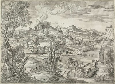 Luteplayer ile Manzara by Giovanni Francesco Grimaldi