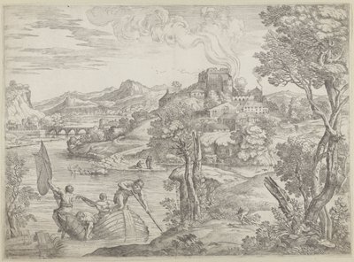 Ud çalar ile manzara by Giovanni Francesco Grimaldi