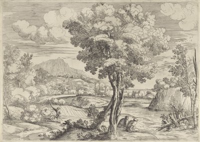 Ağaç kütüğü üzerinde kuş ile manzara by Giovanni Francesco Grimaldi