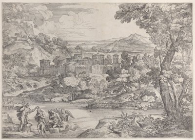 İsa'nın Vaftizi sol altta, bir manzara içinde, 1626-80., 1626-80. by Giovanni Francesco Grimaldi