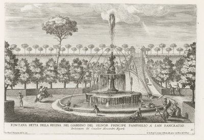Fontein in de tuinen van Villa Doria Pamphilj te Roma Çeşmesi, San Pancratio'daki Prens Pamphilio'nun bahçesinde kraliçe olarak bilinir (nesne üzerindeki başlık) Roma'nın saray ve bahçelerindeki çeşmeler (serinin adı) Fonteinen in de paleizen e by Giovanni Francesco Venturini