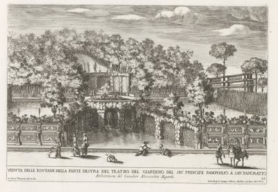 Fontein in de tuinen van Villa Doria Pamphilj te Roma Bahçe tiyatrosunun sağ tarafındaki çeşmelerin görünümü (...) (nesnedeki başlık) Roma