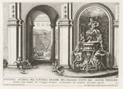 Fontein in een binnenplaats van het Palazzo Doria Pamphilj te Roma Çeşmesi, Palazzo Nuovo del Signor prencipe'nin geniş avlusunda yer almaktadır (...) (nesne üzerindeki başlık) Roma'nın saray ve bahçelerindeki çeşmeler (dizi başlığı) Fonteinen in d by Giovanni Francesco Venturini