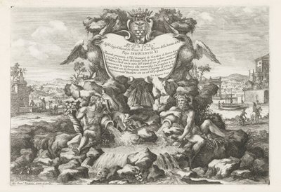 Livio Odescalchi'ye ithaf edilen çeşme ve arması Le fontane ne palazzi e ne giardini di Roma (dizi adı) Roma sarayları ve bahçelerindeki çeşmeler (dizi adı) by Giovanni Francesco Venturini