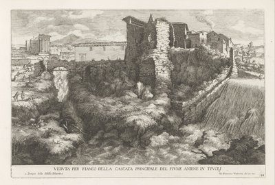 Landschap, waterval en tempel van de Tiburtijnse Sibille t ve Tivoli ile bir araya geldi Tivoli
