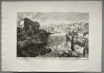 Roma Çeşmeleri, Kitap IV, levha 27: Tivoli Şehrindeki Aniene Nehri'nin Başlıca Çağlayanının Görünümü. by Giovanni Francesco Venturini