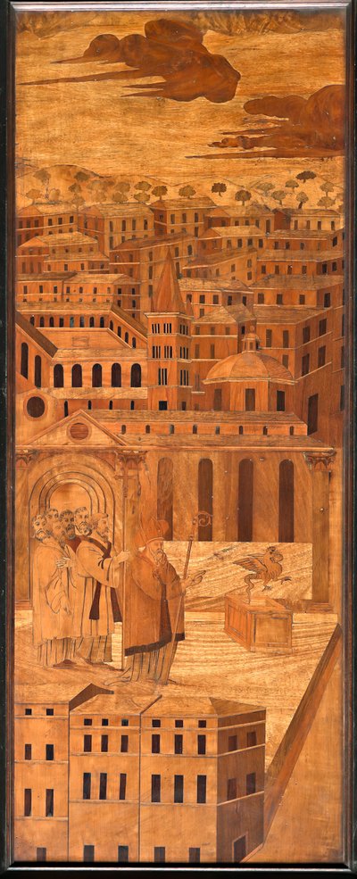 Cenova, Duomo (St. Lawrence Katedrali), iç mekan, apsis, koro, Kuzey tarafı: "Aziz Syrus, basilisk