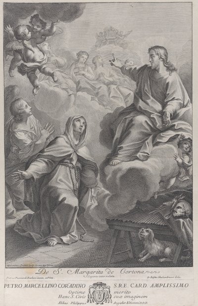 Cortona'lı Aziz Margarita, İsa'nın önünde diz çökmüş, Pietro Andrea Pucciardi'den sonra ..., ca. 1702-1741 by Giovanni Girolamo Frezza