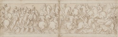 Marcus Aurelius, piyade ve süvarilerle (CVIII) bir rıhtımda yola çıkar; Sarmatyalılar ilerleyen Romalılar tarafından püskürtüldü (CIX) by Giovanni Guerra