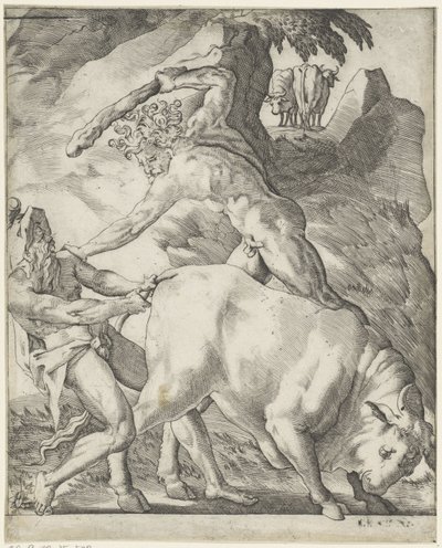 Herkül Cacus ile savaşır Herkül ile Sahneler (dizi başlığı) by Giovanni Jacopo Caraglio