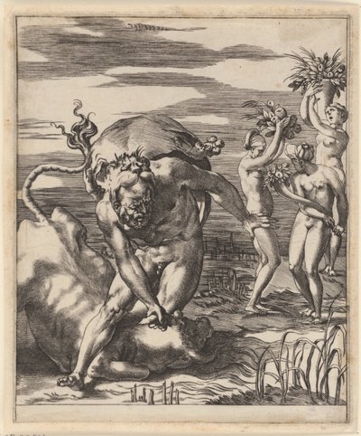 Herkül, Achelous ile güreşir Herkül ile Sahneler (dizi başlığı) by Giovanni Jacopo Caraglio