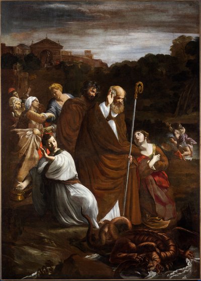 San Verano, Albenga'yı ejderhadan kurtarıyor, yaklaşık 1615 (tuval üzerine yağlı boya) by Giovanni Lanfranco