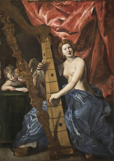 Venüs arp çalıyor, c.1630. by Giovanni Lanfranco