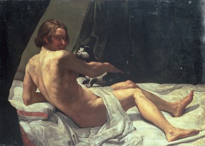 Bir Kediyle Yatakta Yatan Genç Adam, 1620 by Giovanni Lanfranco
