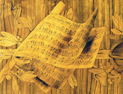 Müzik notası, tek büyük kapılı köşe dolabı üzerindeki kakmanın orta kısmı, Giovanni Maffezzoli (1779-1818), Giuseppe Maggiolini