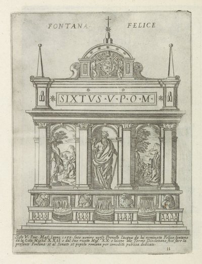 Fontana dell'Acqua Felice Fontana Felice (nesne üzerindeki başlık) Roma'da Moderne en antieke anıten en bouwwerken (dizi başlığı) Antik Roma kentinin antik ve modern binalarının süsleri (dizi başlığı) by Giovanni Maggi