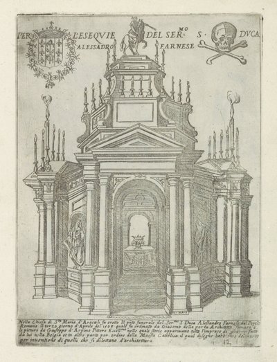 Alessandro Farnese'nin mezar anıtı Santa Maria'da Roma'da Aracoeli'de Per l'esequie del ser.mo S. duca Alessadro Farnese (nesne üzerindeki başlık) Roma'daki modern ve antik anıtlar ve binalar (seri başlığı) Ornamenti di Fabriche ant by Giovanni Maggi