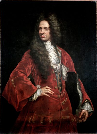 Kırmızı kostümlü bir beyefendinin portresi Resim Giovanni Maria Delle Piane dit il Mulinaretto (1660-1745) Soluk 132x97 cm Genes Musei di Strada Nuova (eski Palazzo Bianco) by Giovanni Maria delle called Mulinaretto Piane