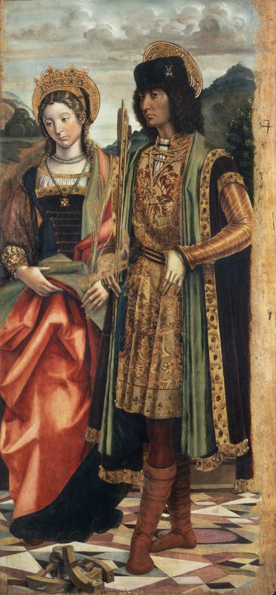 İskenderiyeli St. Catherine ve St. Sebastian, c.1496 (gemide tempera) by Giovanni Martino Spanzotti