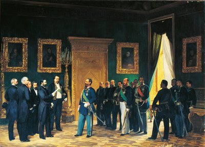 İkinci Bağımsızlık Savaşı - Savoy'lu Victor Emmanuel, Toskana'nın İtalyan Krallığına Eklenmesi Kararnamesi ile Toskana elçilerini kabul ediyor by Giovanni Mochi